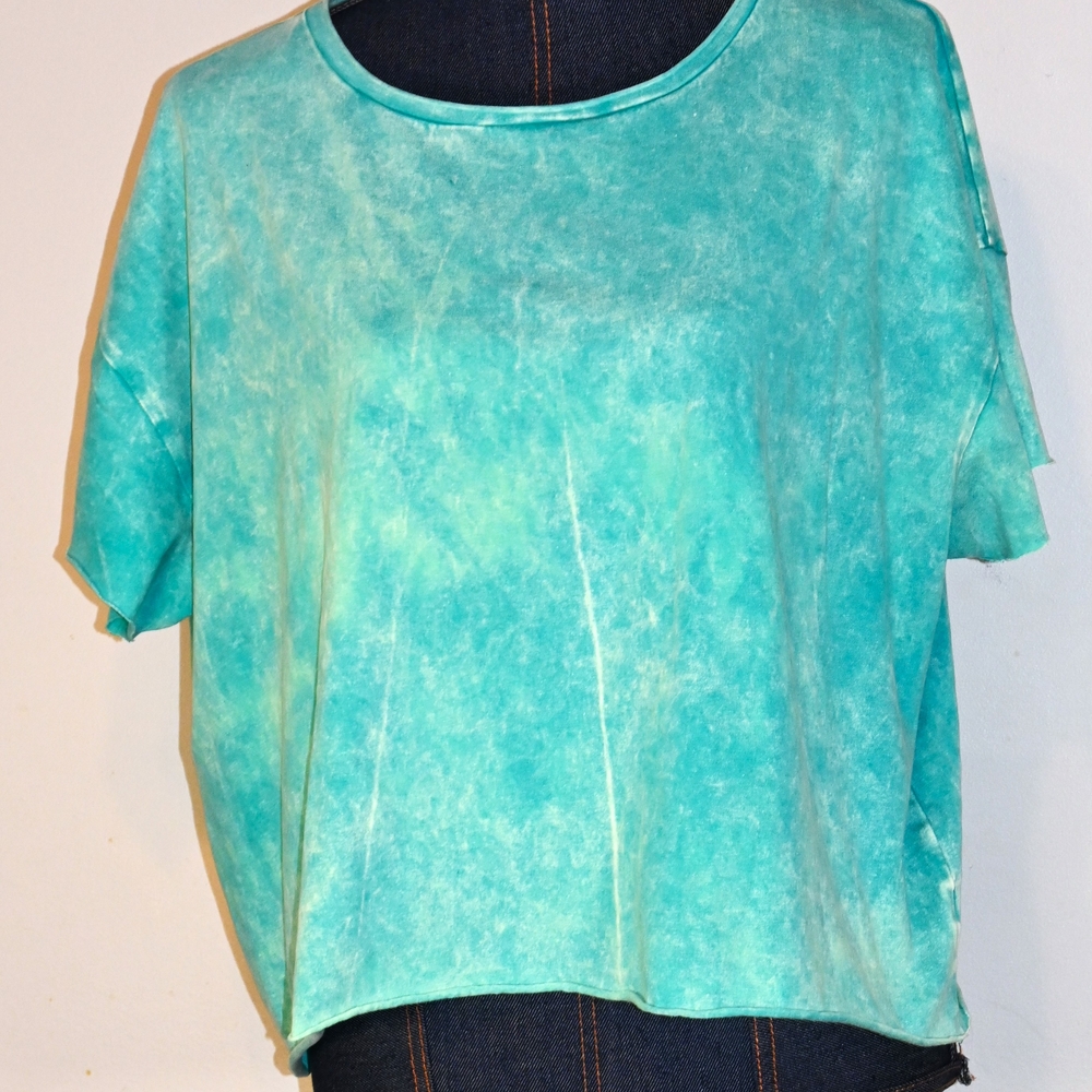 ZENNANA L/XL Women's Teal Washed Rolled Up Short Sleeve Top NWT